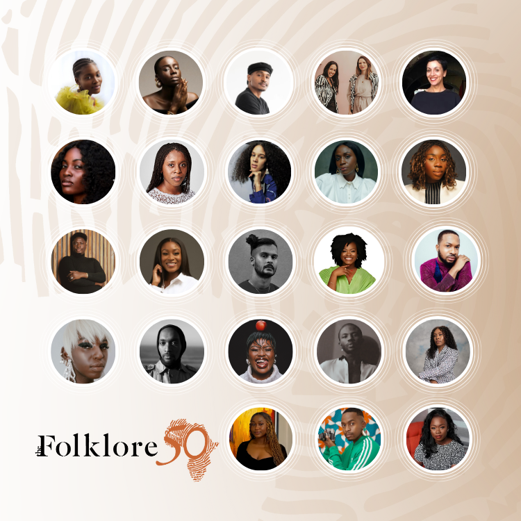 A collage of portraits featuring select honorees from The Folklore 50 Africa campaign, including designers, stylists, entrepreneurs, and creatives from across the continent.