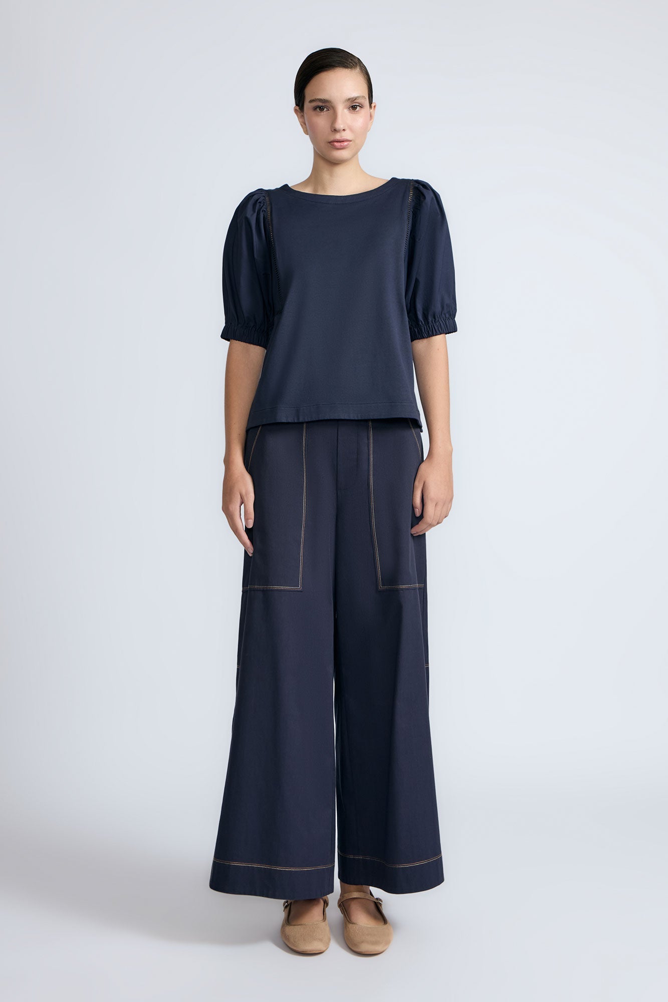 Jamie Textured Cotton Top | Navy