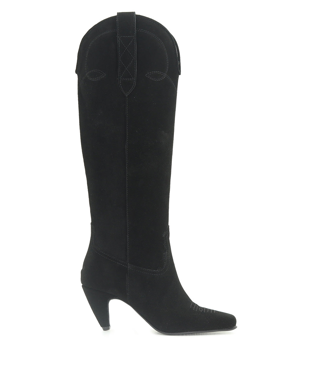 Suede Texan Black Heeled Boots Rivet