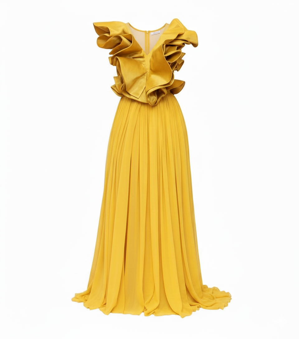 Solana Golden Ruffle Gown