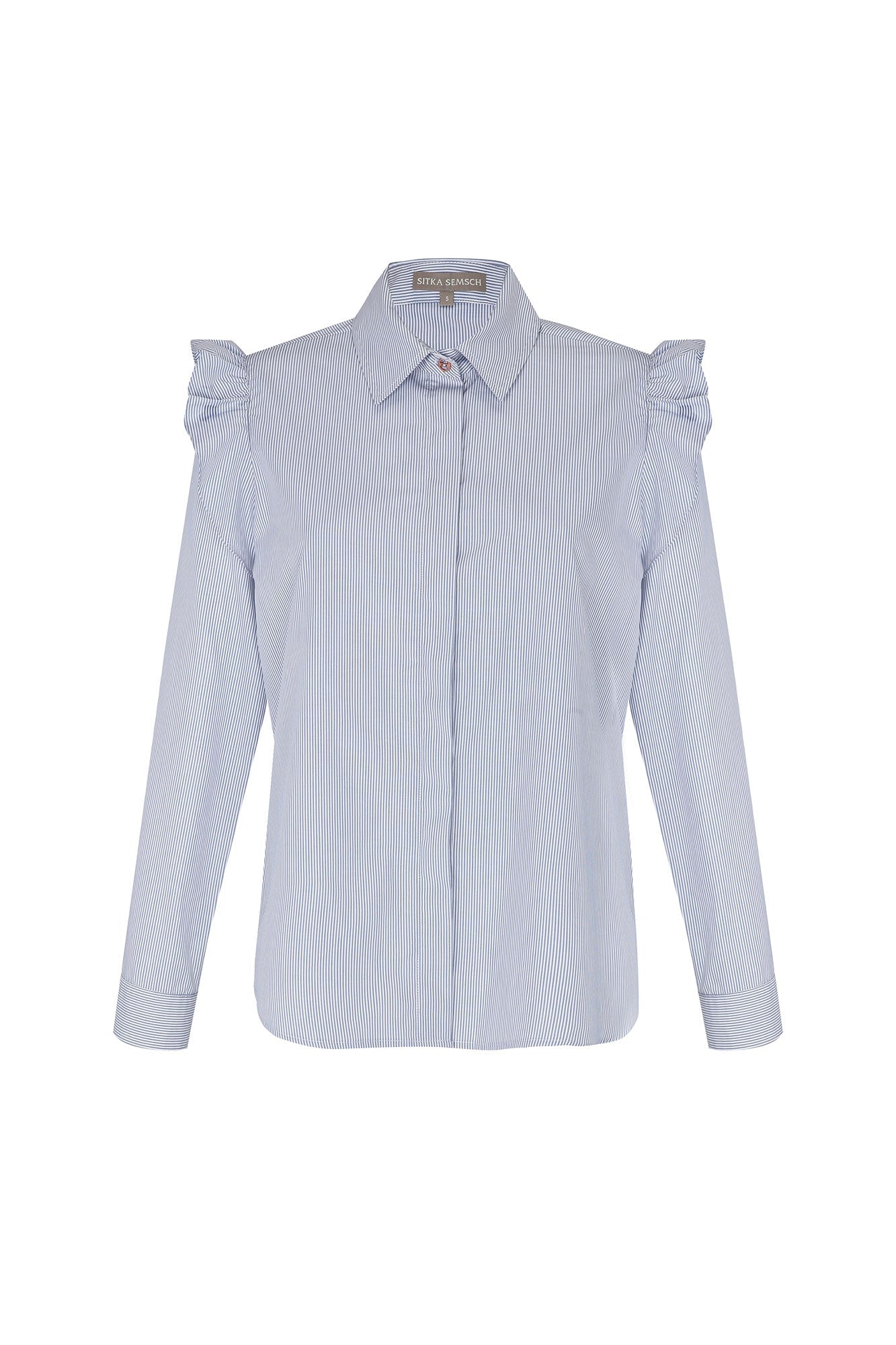 Bobi Ruffle Detail Striped Blouse