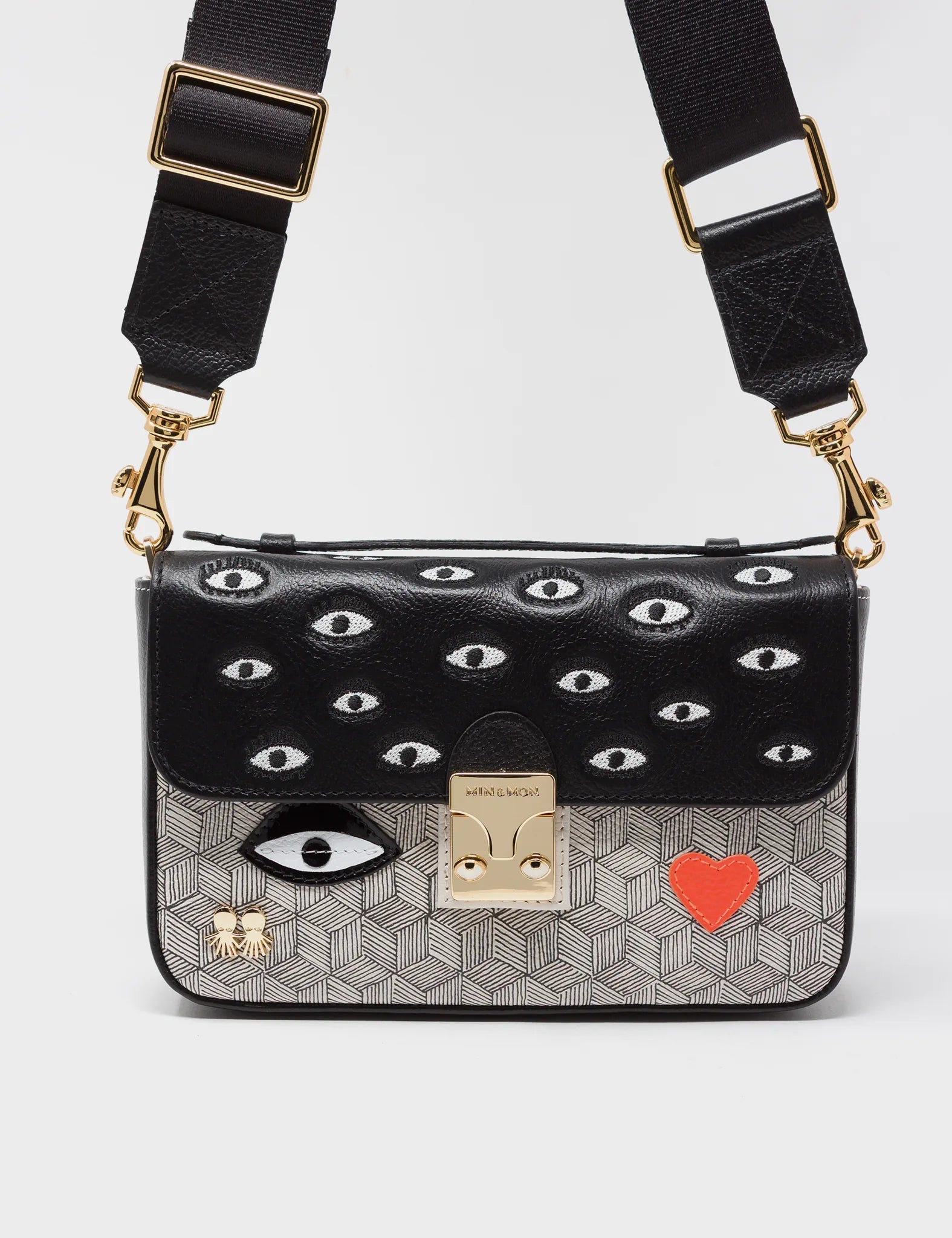 Amantis Leather Crossbody Mini Handbag - All Over Eyes Embroidery