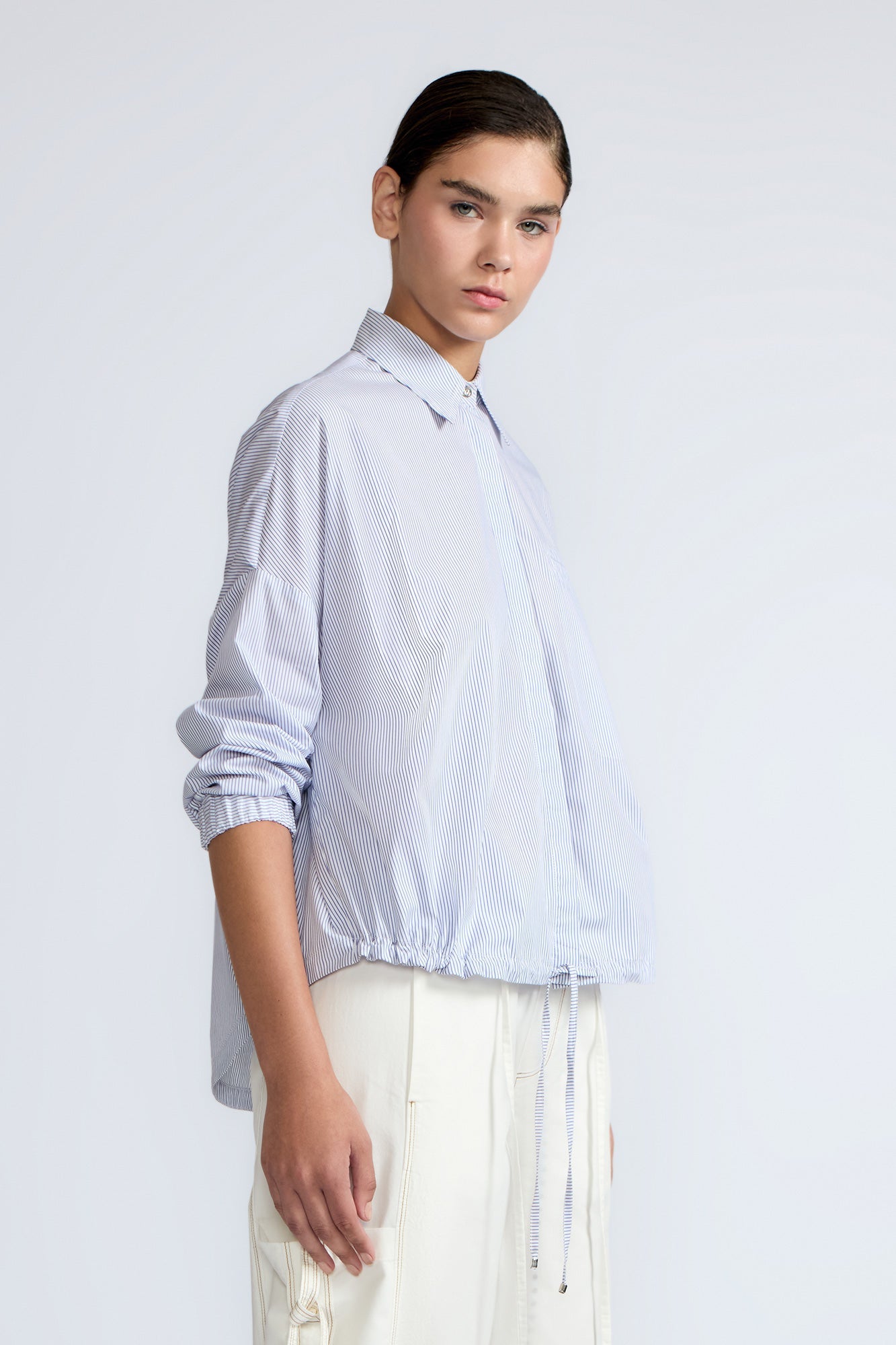 Hebe Asymmetrical Blouse | Light Blue Stripes