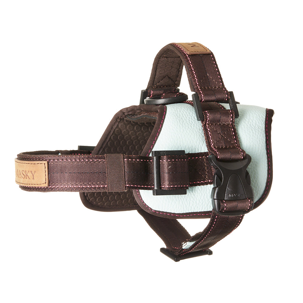 Premium Leather Anti-Choke Harness ~ Mint Green & Brown