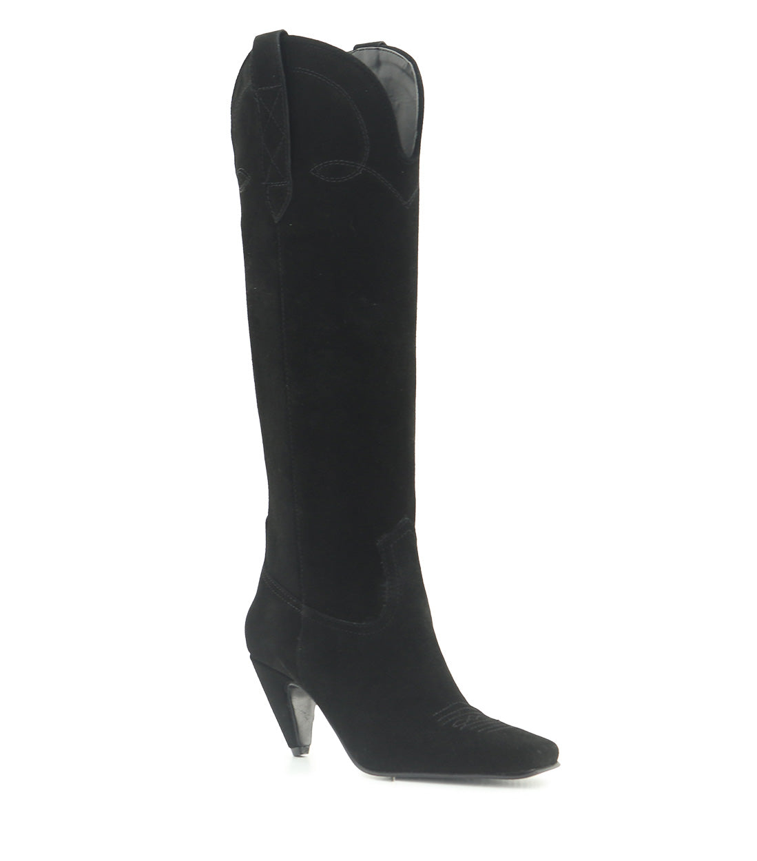 Suede Texan Black Heeled Boots Rivet