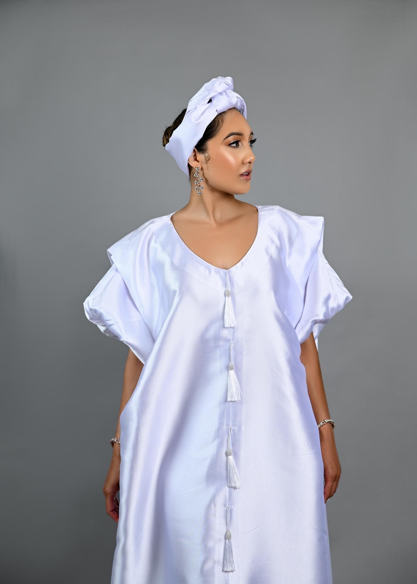 Joromi Mikado Silk Boubou Kaftan Dress (White)