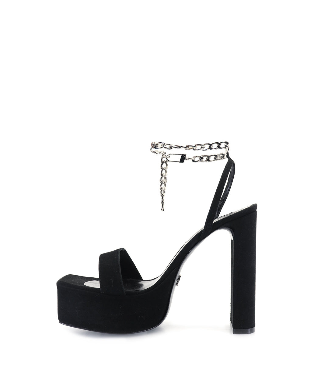 Sleek Black Suede Platform Sandals with Chain Detail Nicki