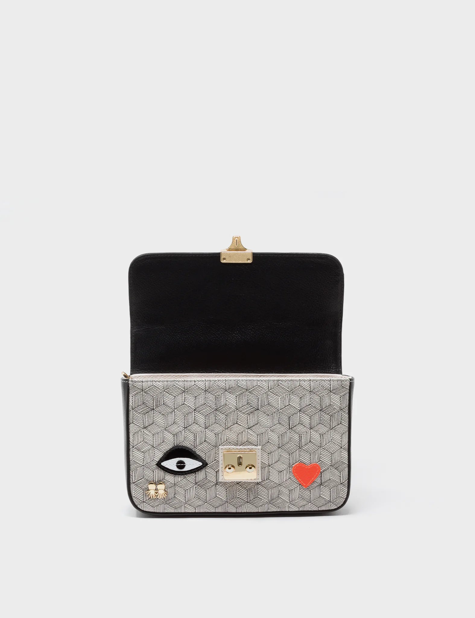 Amantis Leather Crossbody Mini Handbag - All Over Eyes Embroidery