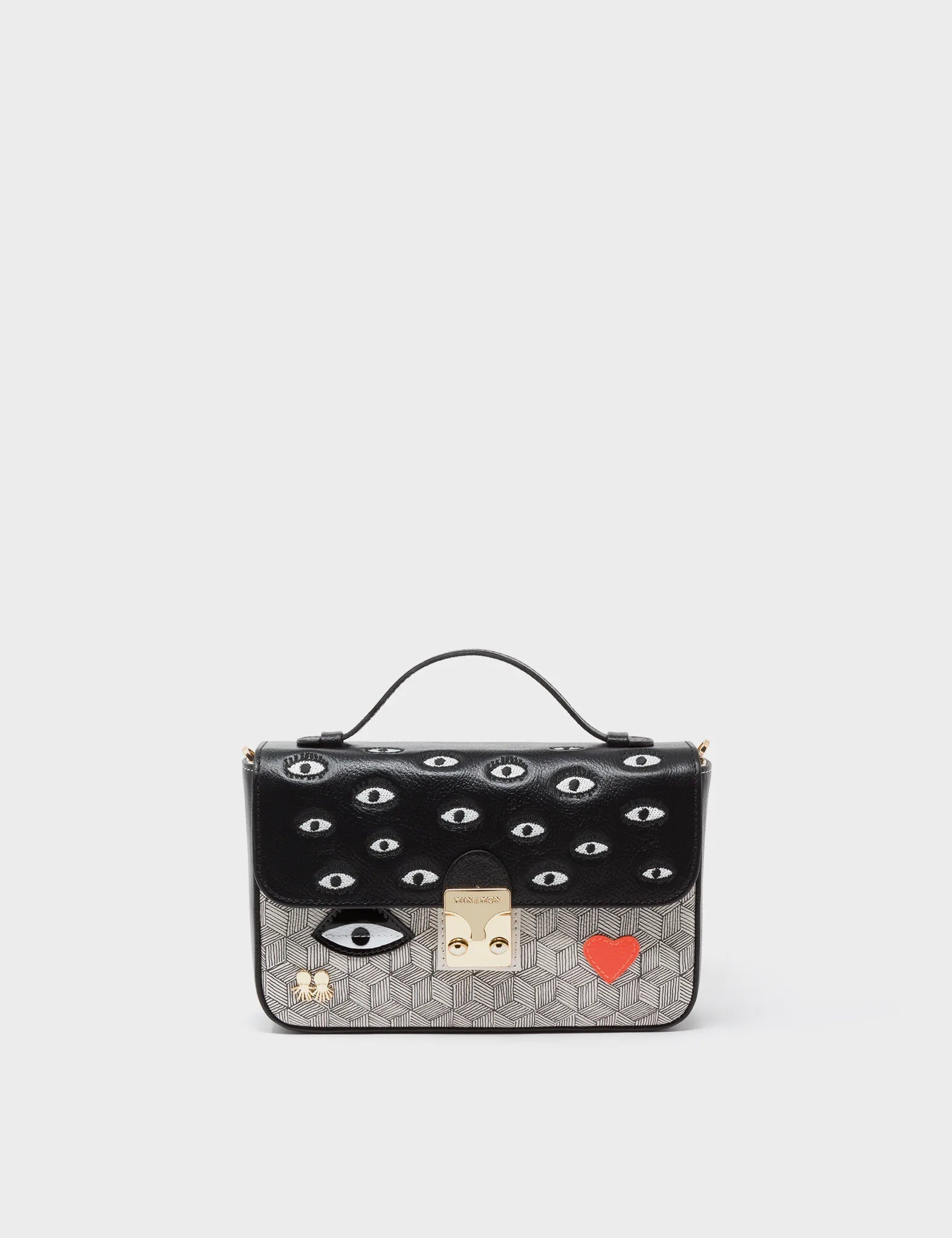 Amantis Leather Crossbody Mini Handbag - All Over Eyes Embroidery