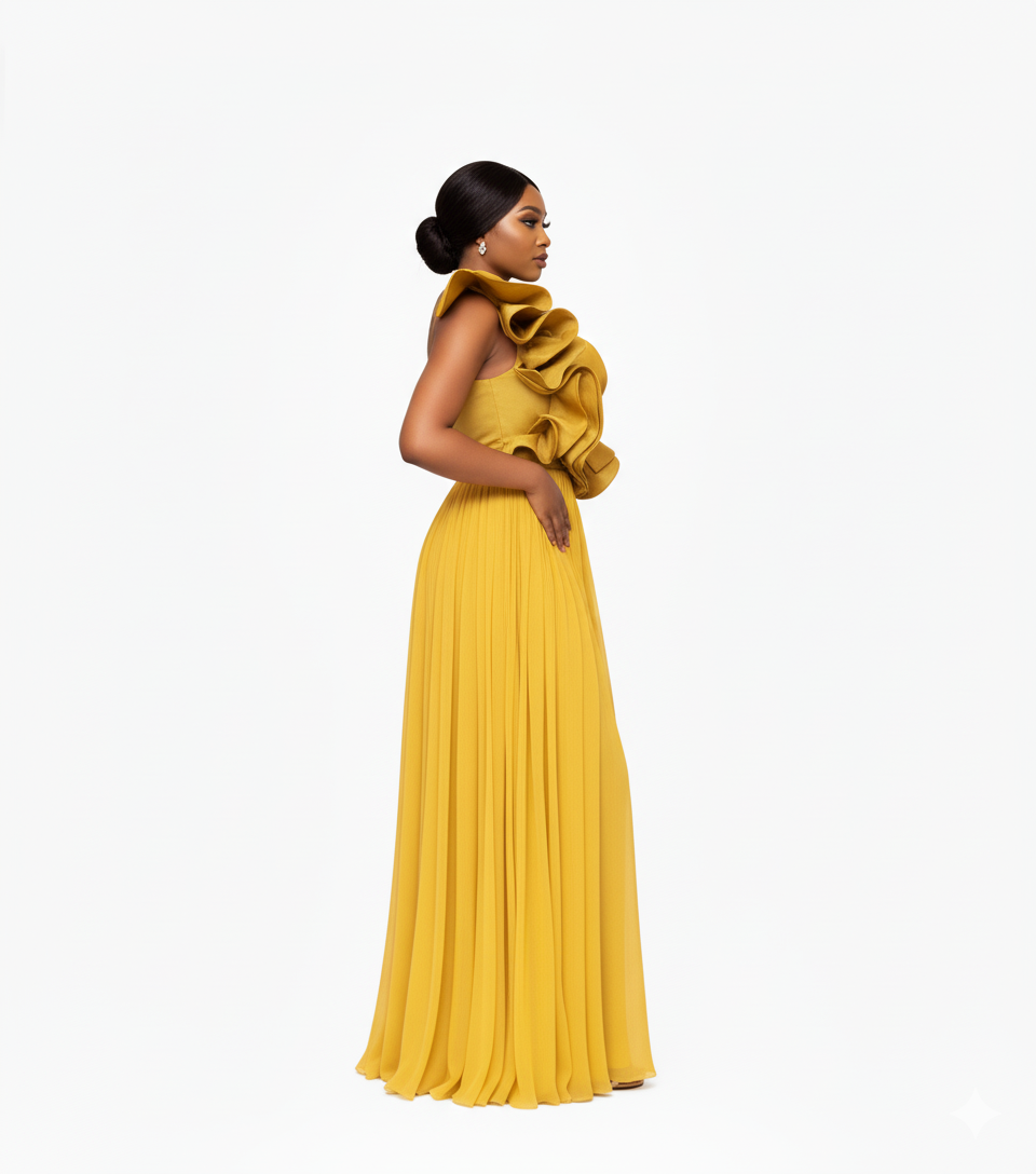 Solana Golden Ruffle Gown