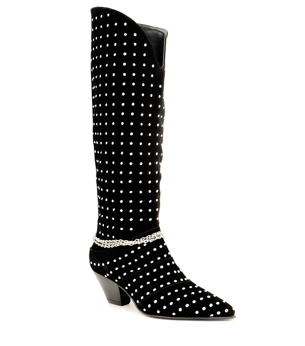 Chic Rhinestone Suede Black Boots Natu
