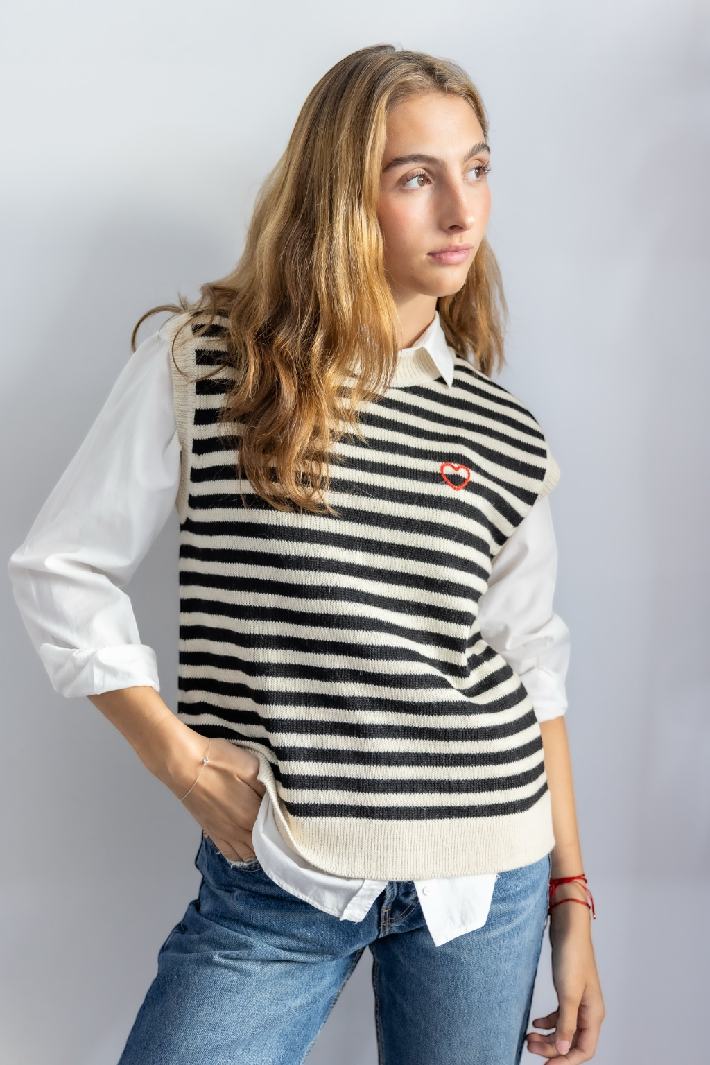 Stripped knitted Vest baby alpaca wool