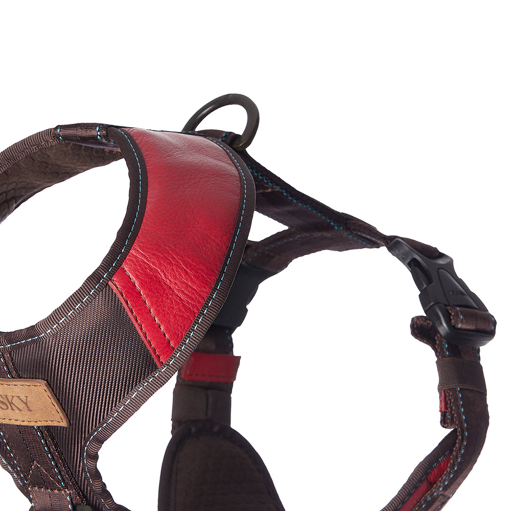 Premium Leather Easy Fit No-Pull Harness ~ Red & Brown