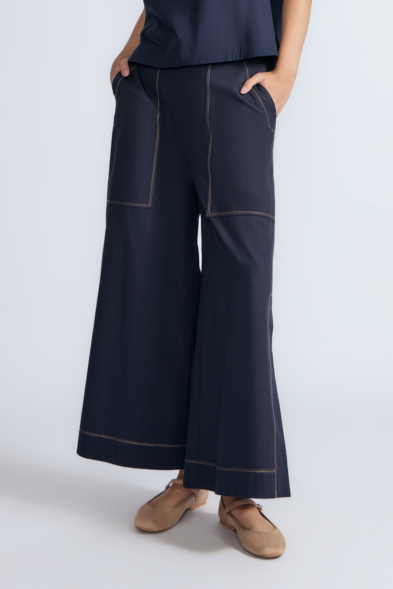 Zoe High-Rise Cotton Pants | Navy