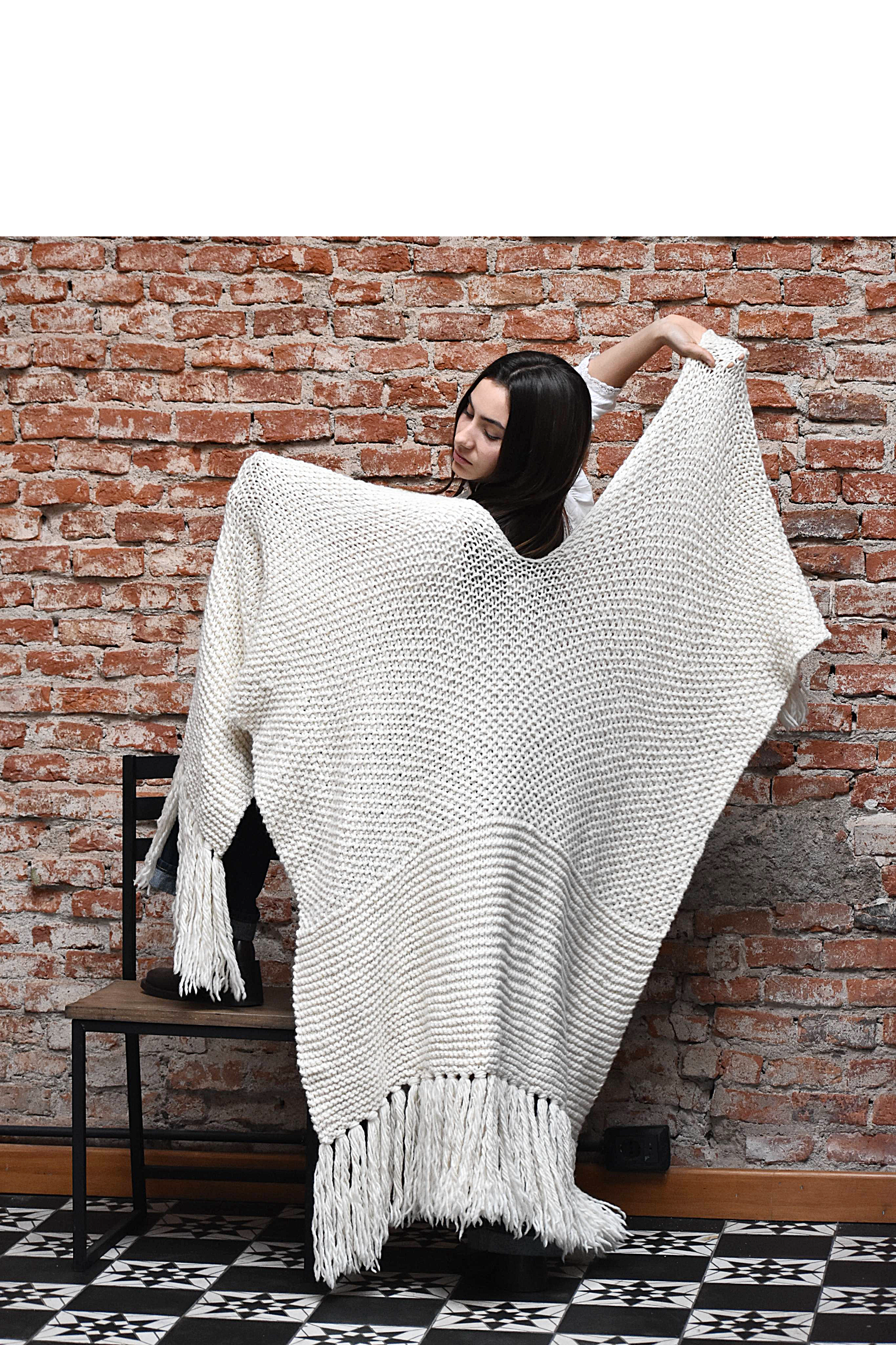 Luxurious Merino Wool Ruana with Fringes