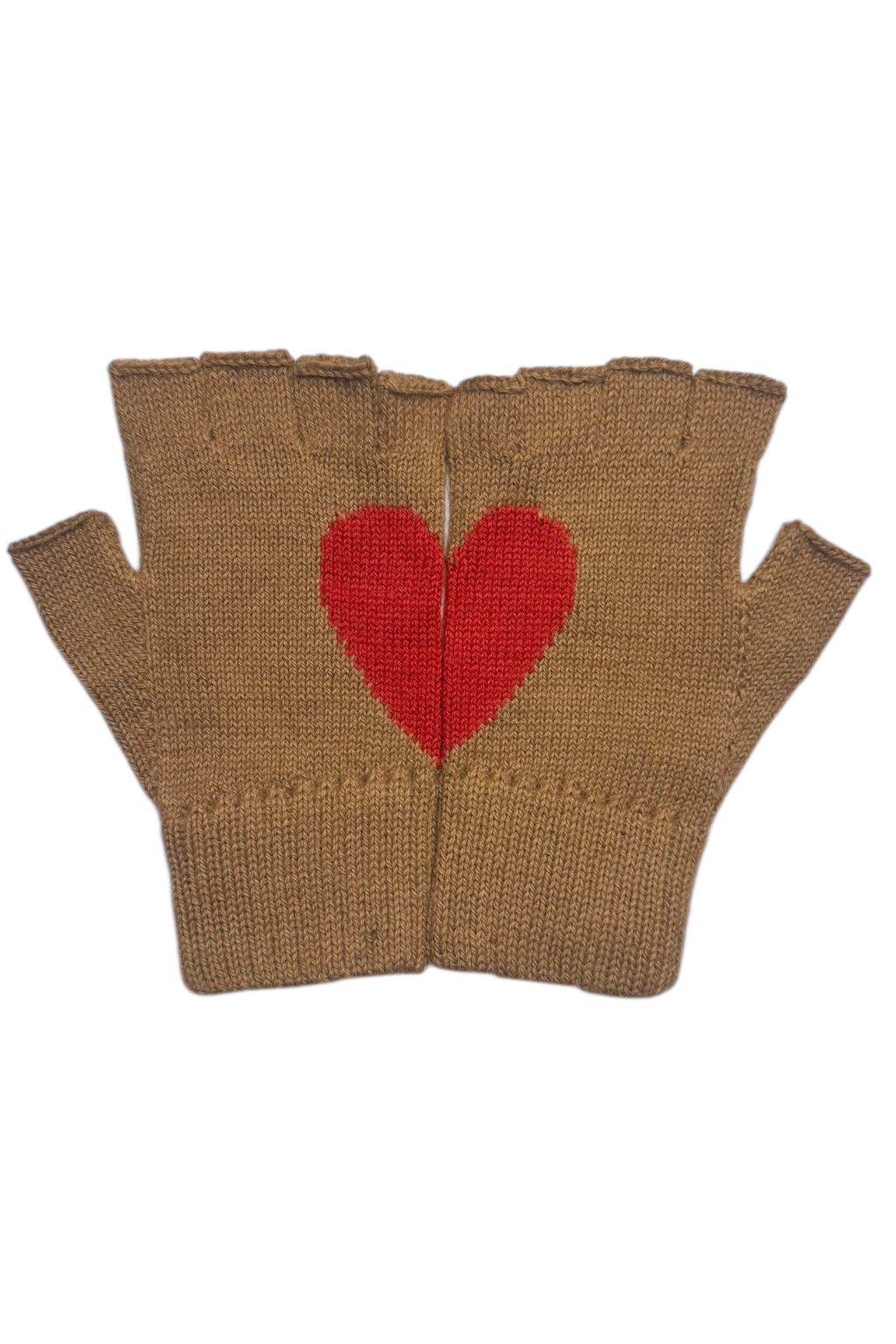 Heart fingerless alpaca gloves