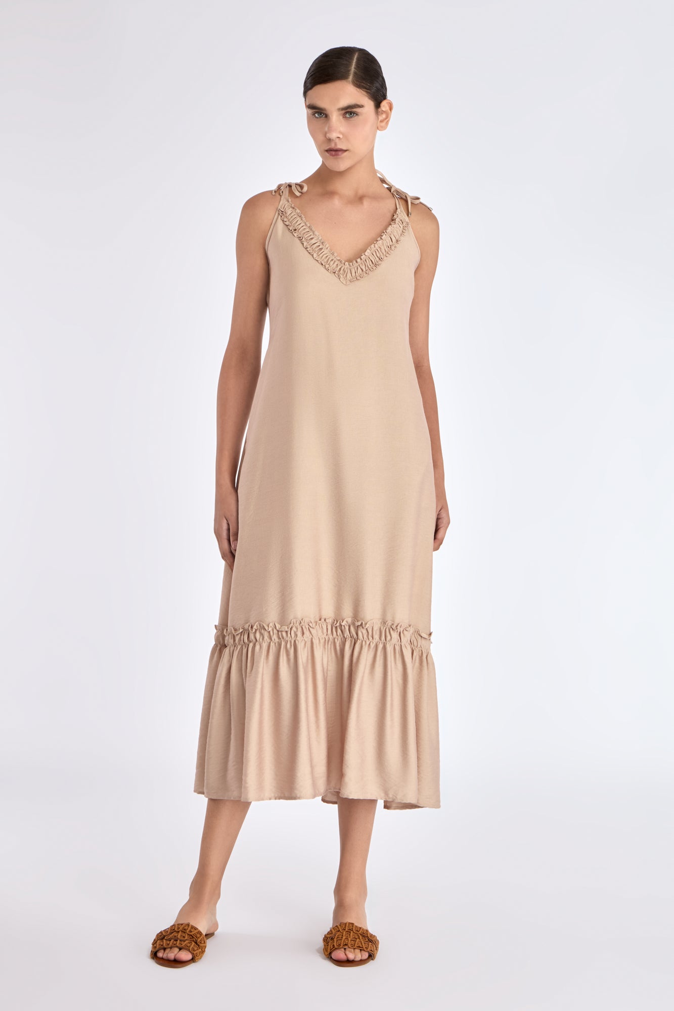 Blake Ruffle Detail Maxi Dress | Nude