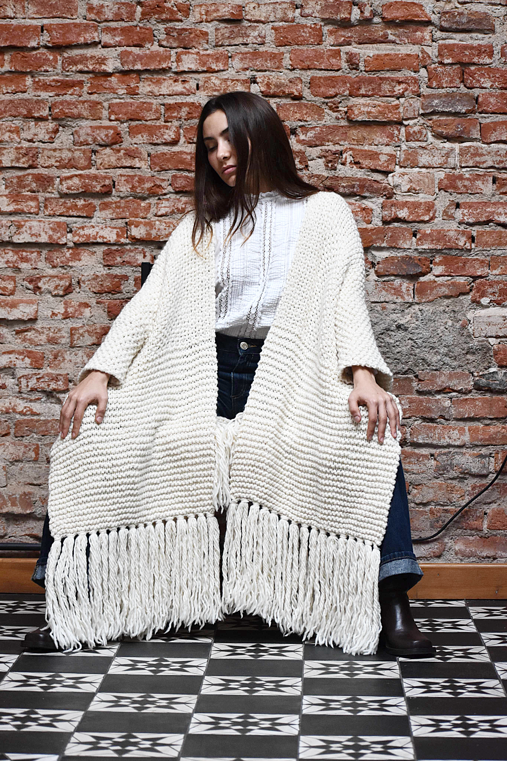 Luxurious Merino Wool Ruana with Fringes