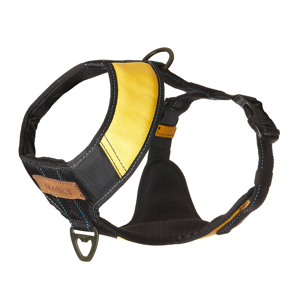 Premium Leather Easy Fit No-Pull Harness ~ Yellow & Black