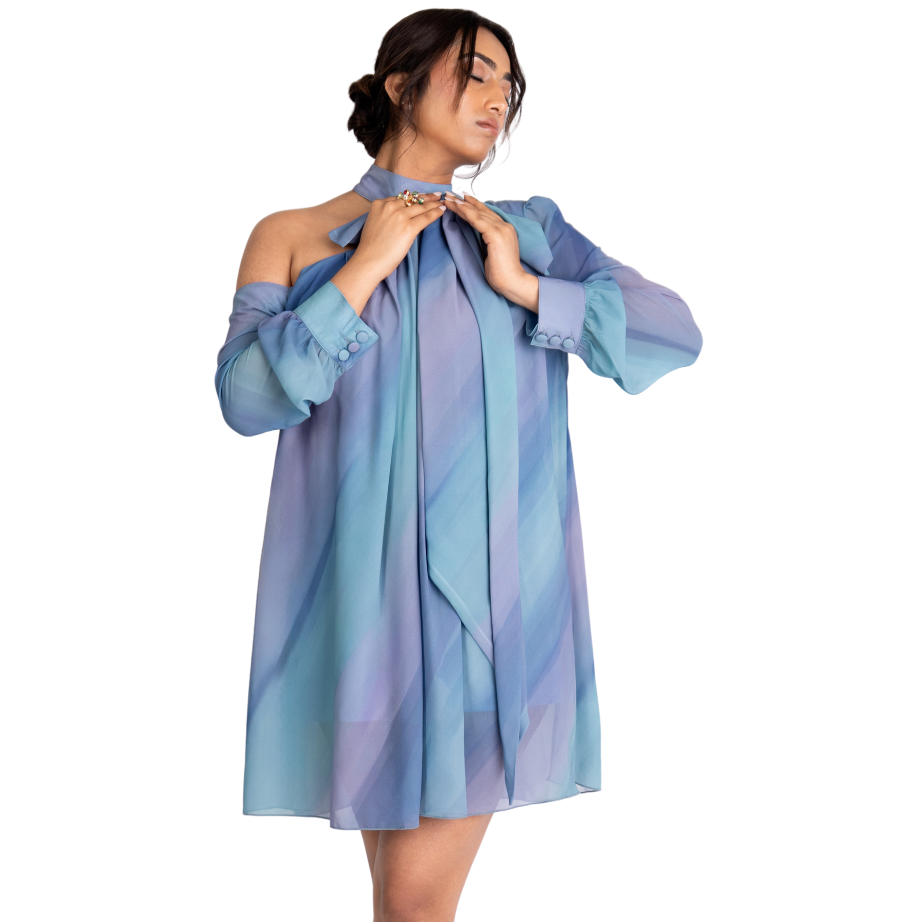 Bow Tie Printed Mini Dress