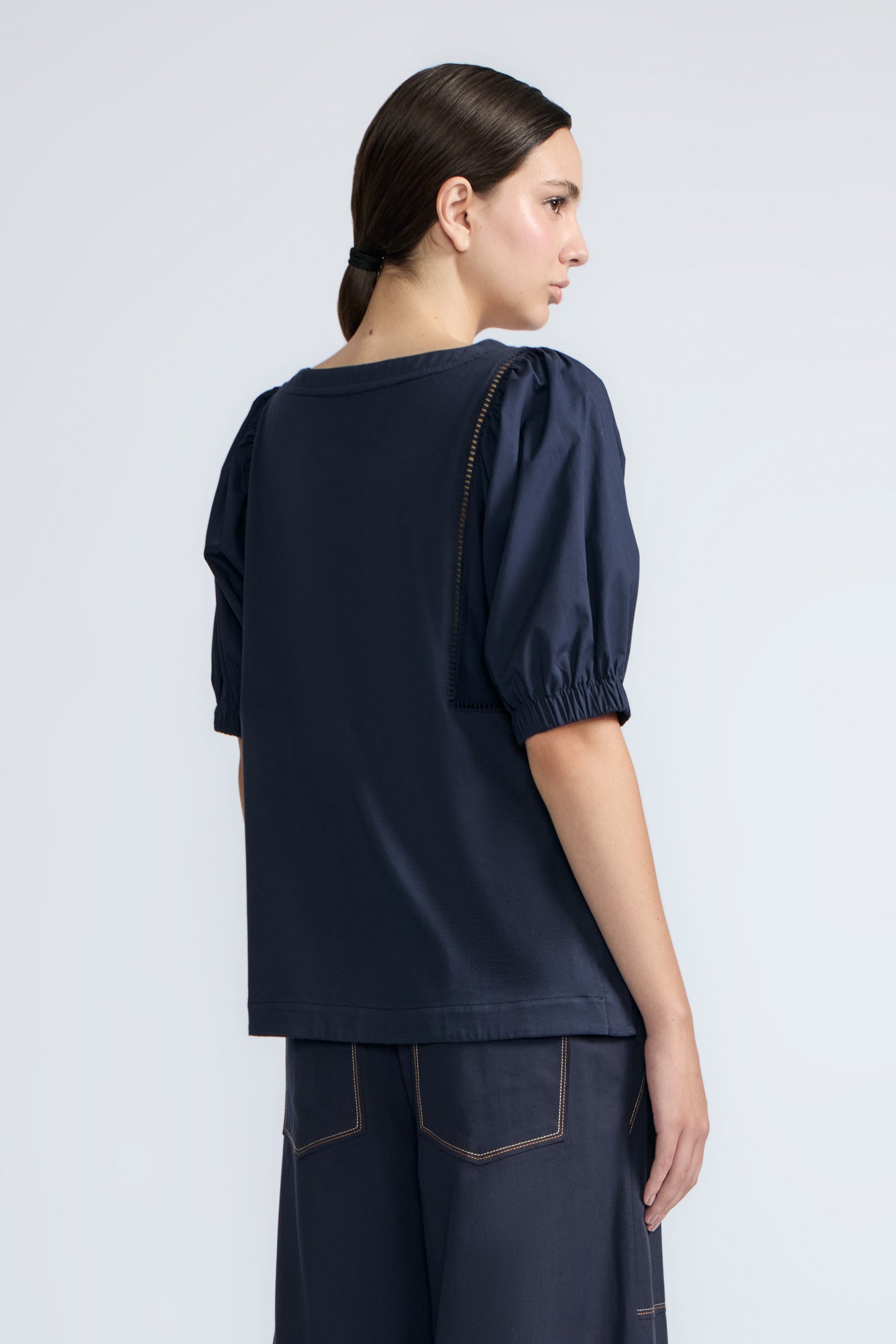 Jamie Textured Cotton Top | Navy