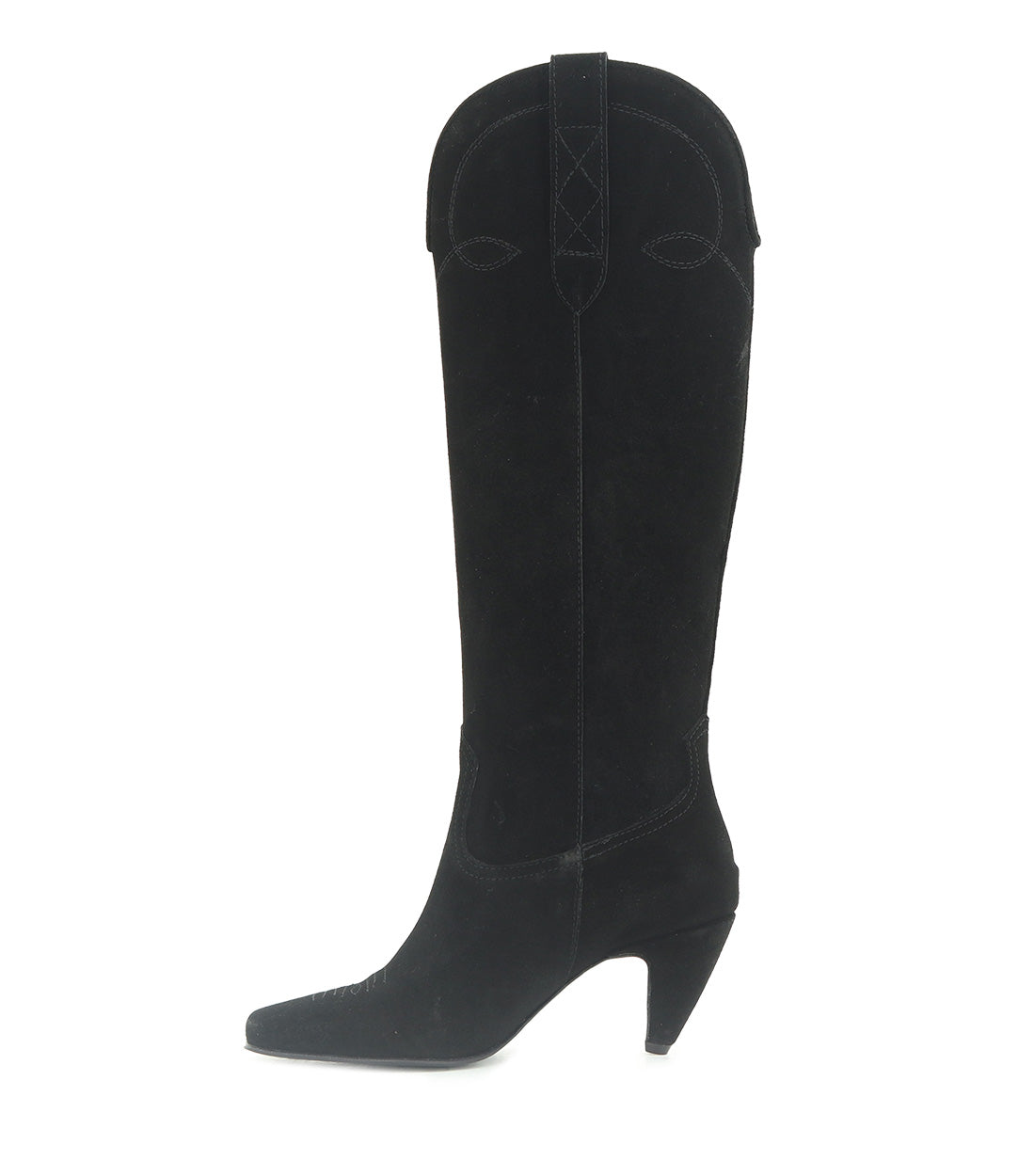 Suede Texan Black Heeled Boots Rivet