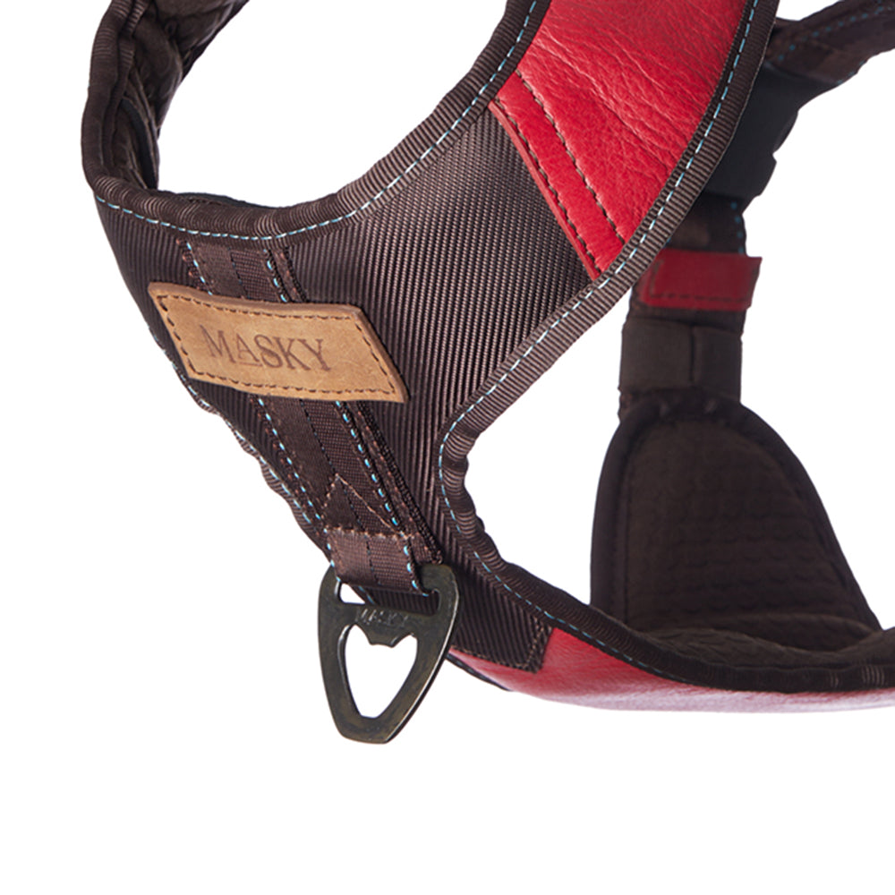 Premium Leather Easy Fit No-Pull Harness ~ Red & Brown
