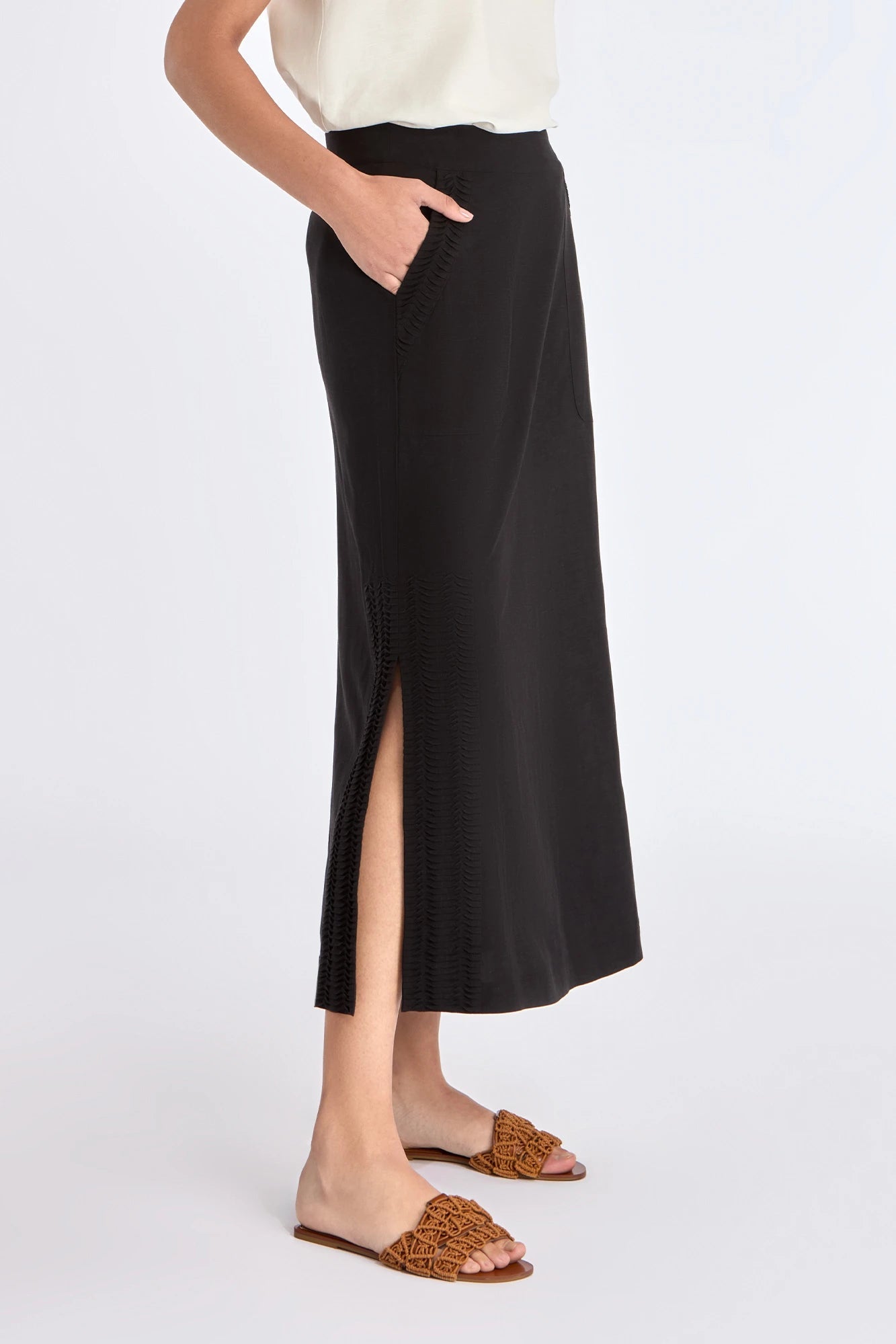 Indigo Linen Blend Skirt | Black