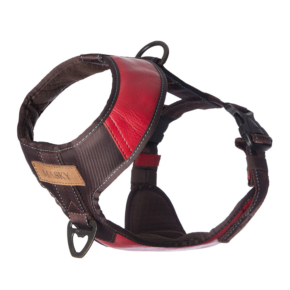 Premium Leather Easy Fit No-Pull Harness ~ Red & Brown