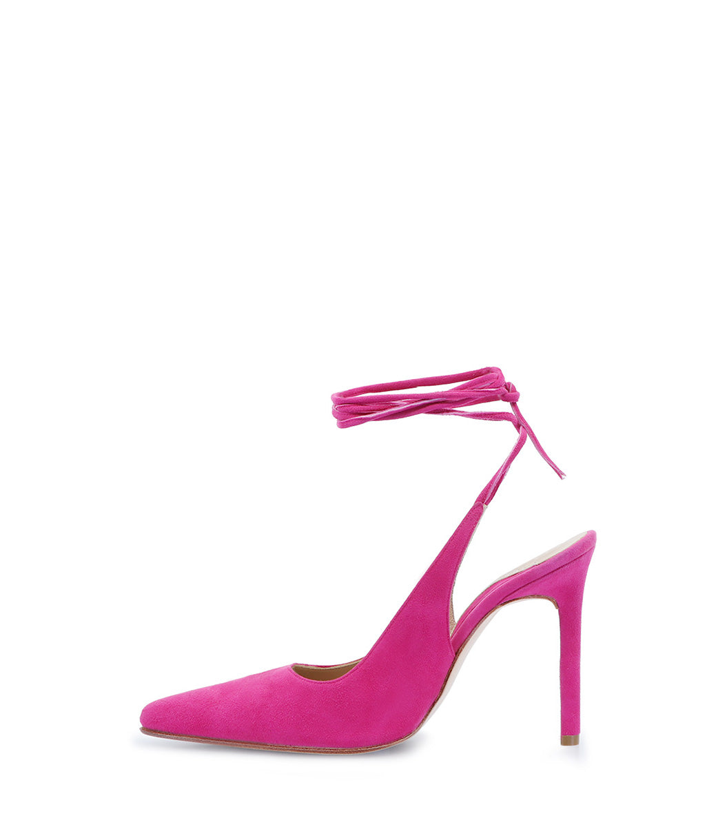 Chic Pink Suede Heels with Ankle Straps Tale