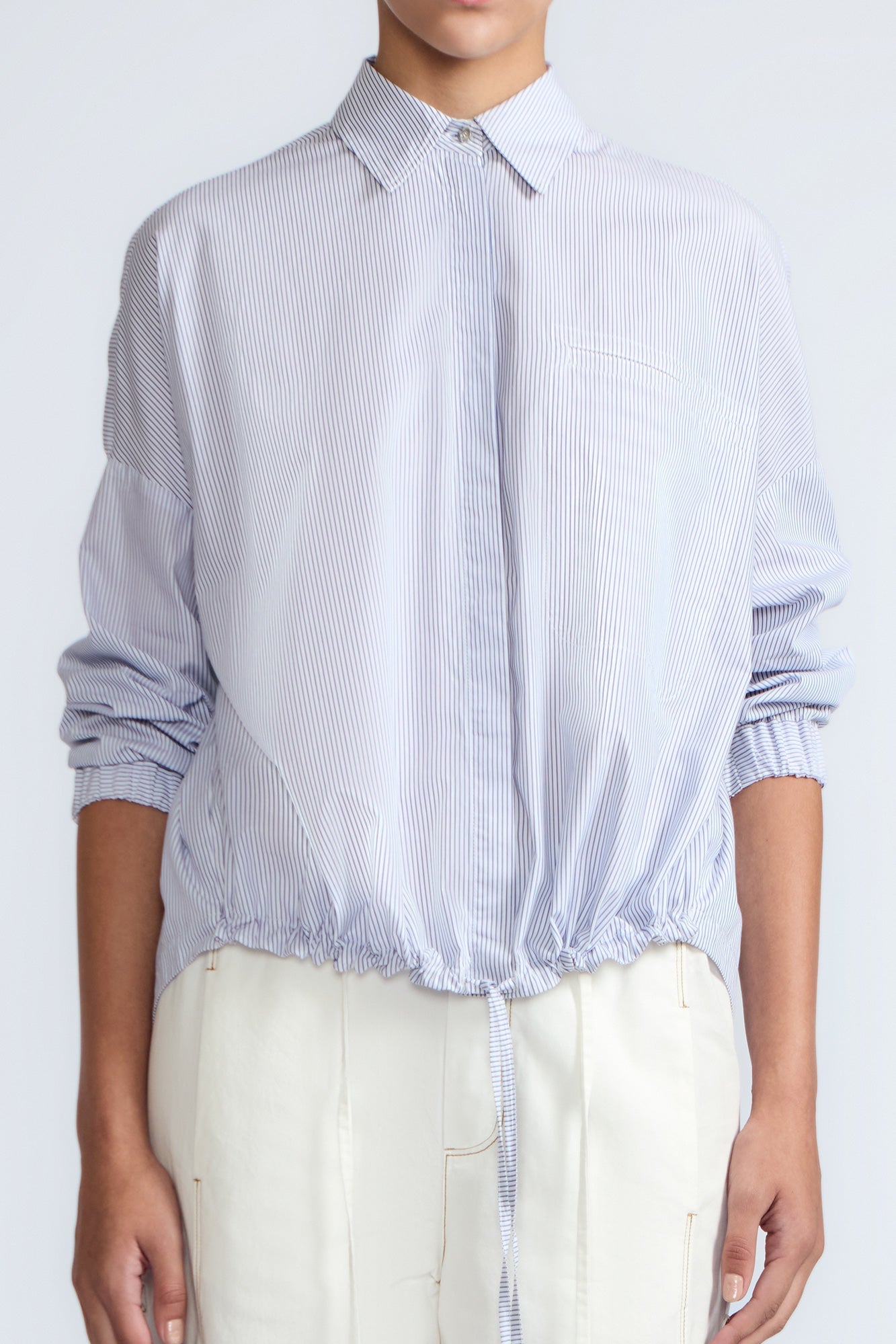 Hebe Asymmetrical Blouse | Light Blue Stripes