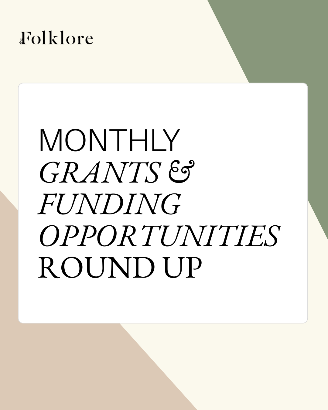 Monthly grants and funding opportunities roundup – text-only graphic highlighting available small business funding resources.