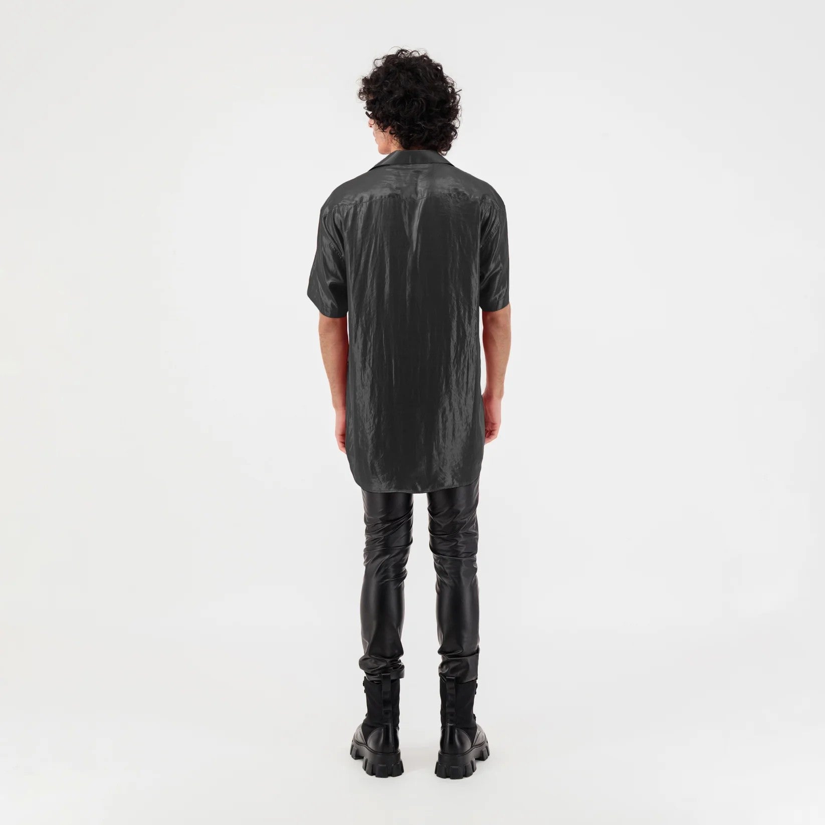 Satin Button Up Short Sleeve Shirt
