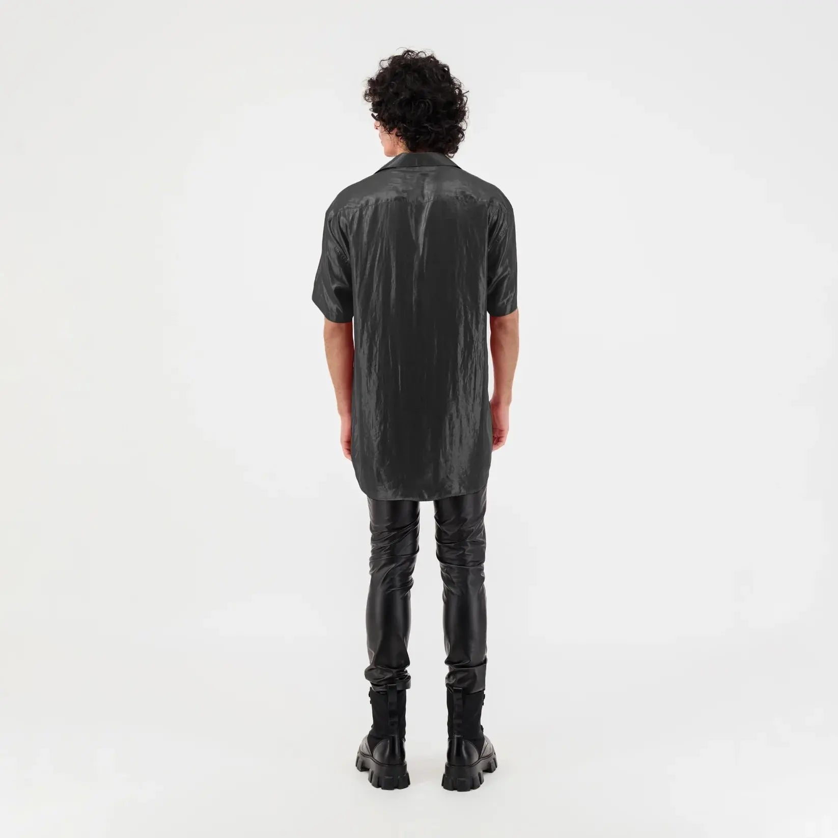 Satin Button Up Short Sleeve Shirt