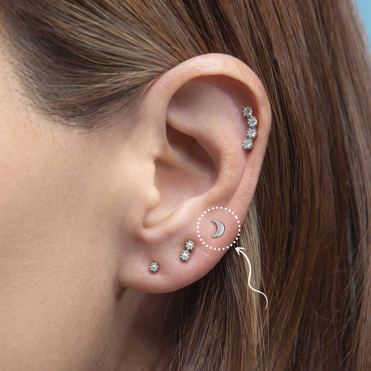 Earring Moon Flatback Stud 925 Sterling Silver