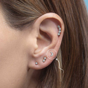 Earring Moon Flatback Stud 925 Sterling Silver