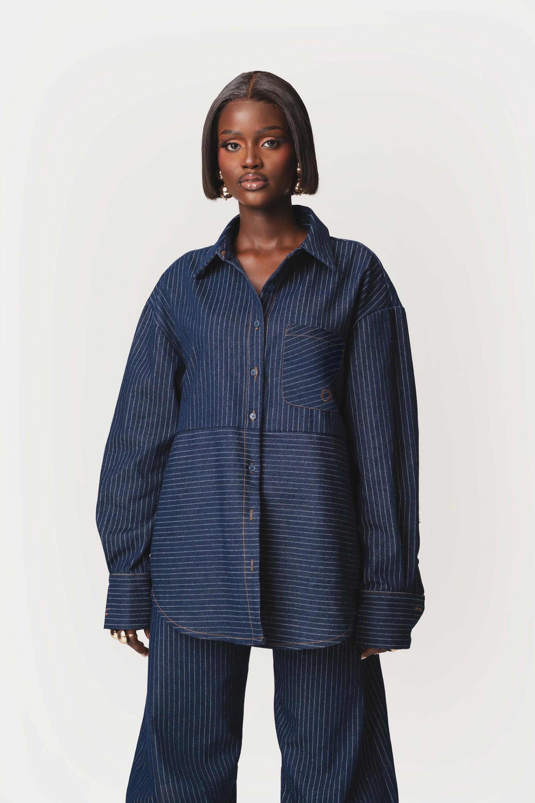 Denim Pinstripe TIA Button Up Shirt