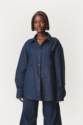 Denim Pinstripe TIA Button Up Shirt