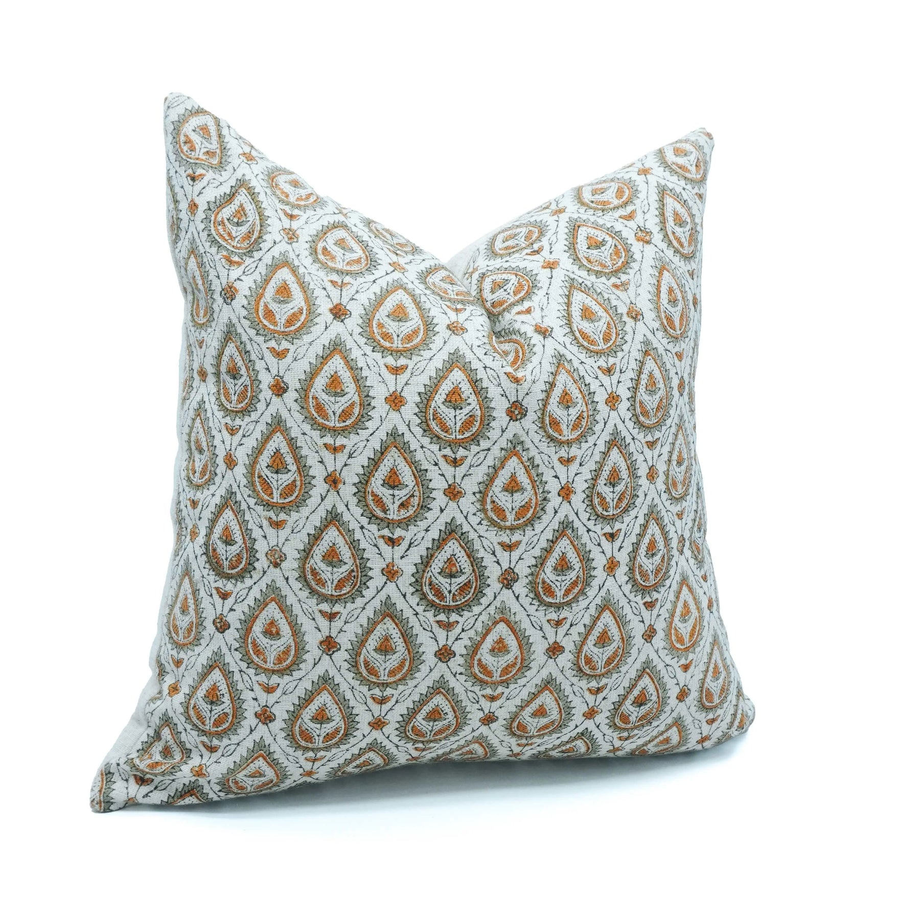 Handmade Floral Block Print Viscose Linen Throw Pillow Cover - Paan Patti
