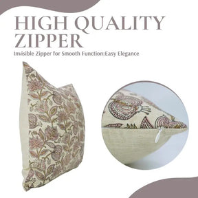 Natural Block Print Linen Blend Pillow Cover - Custard Apple