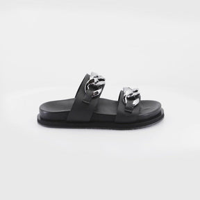 Stylish Black Platform Sandals with Chain Detail Rob