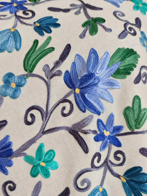 White Aari-Embroidered Floral Shawl: Kashmiri Elegance in Fine Merino Wool