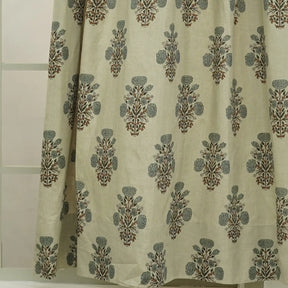 Floral Hand Block Print Pure Linen Pleated Curtain- Swadesh