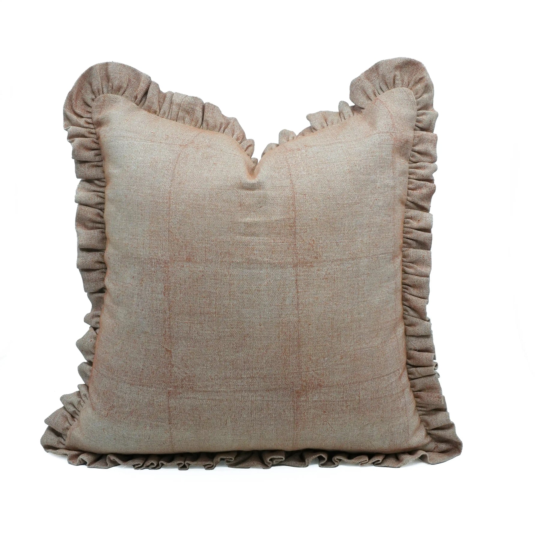 Handmade Block Print Thick Linen Pillow Cover with Frill Edge - Solid