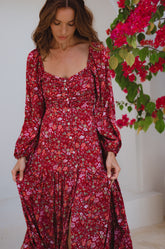 Verona Long Sleeve Midi Dress - Ruby Wildflower