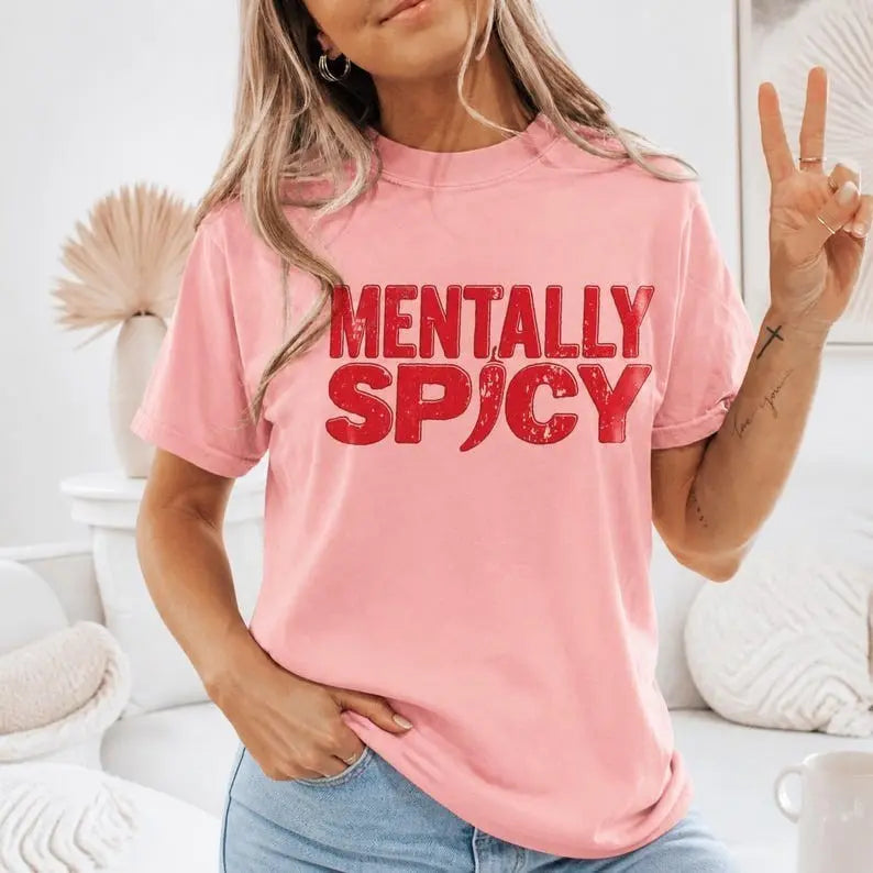 Mentally Spicy Chili Pepper Graphic T-Shirt | Light Pink Funny Sarcastic Cotton Tee