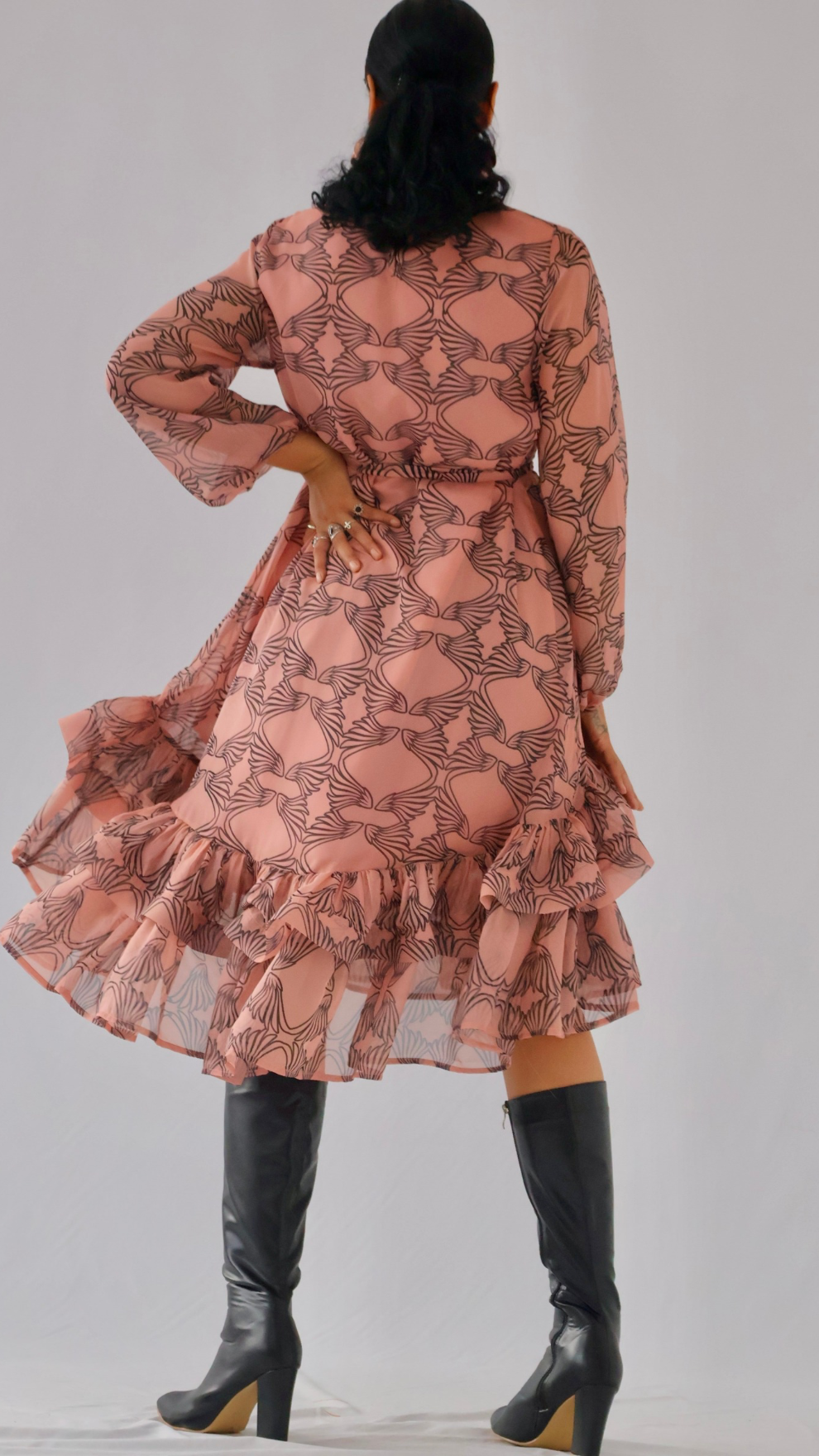 Farawa high-low print chiffon dress