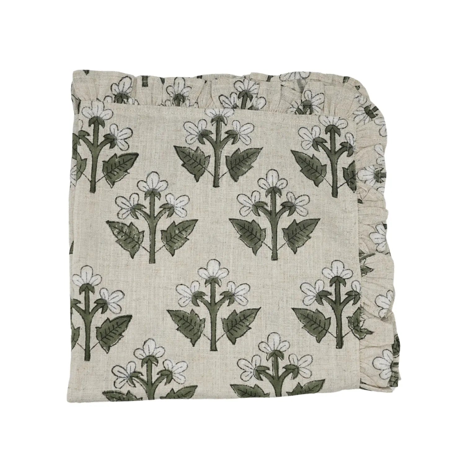 Decorative Block Print Frill Viscose Linen Napkins Set of 4 - Chahat