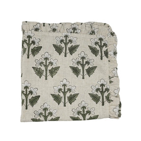 Decorative Block Print Frill Viscose Linen Napkins Set of 4 - Chahat