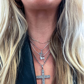 Silver Textured Cross Charm Necklace